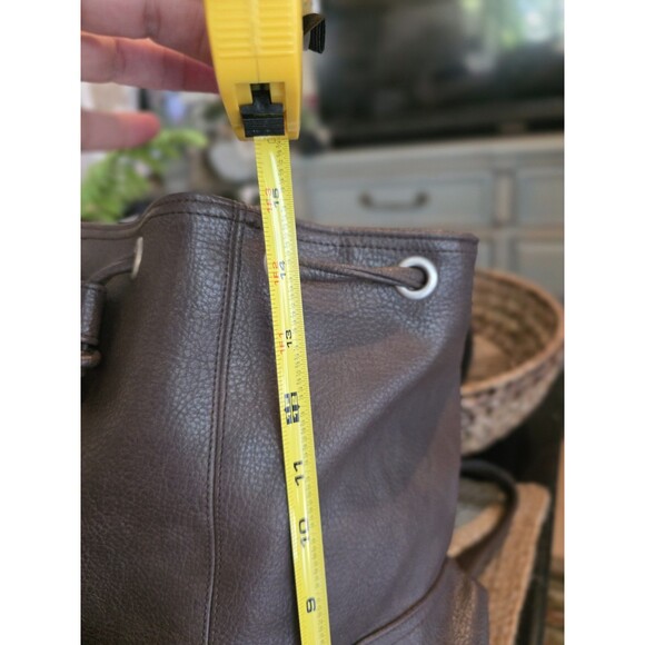 Guess USA Leather Brown Backpack Vintage Buckle Y2k Long Drawstring - Picture 7 of 9